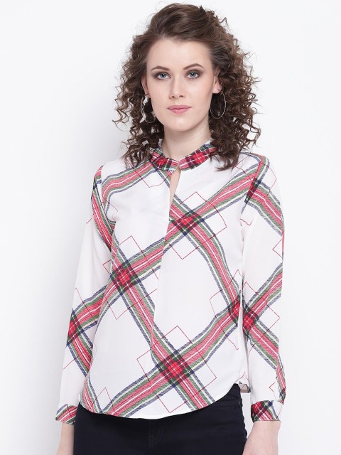 

Mayra White & Red Checked Shirt Style Top