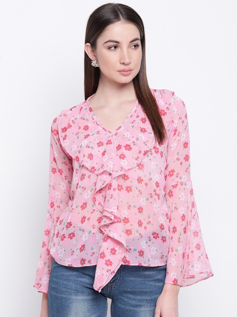 

Mayra Pink Floral Printed Ruffles Regular Top