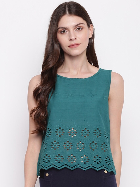 

Mayra Teal Green Cotton A-Line Top