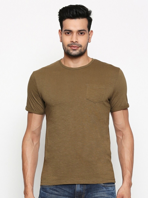 

People Men Olive Green Pockets T-shirt