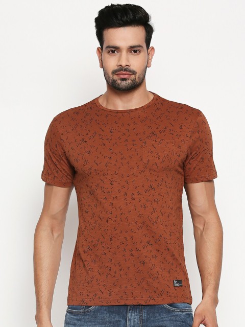 

People Men Brown Pure Cotton T-shirt