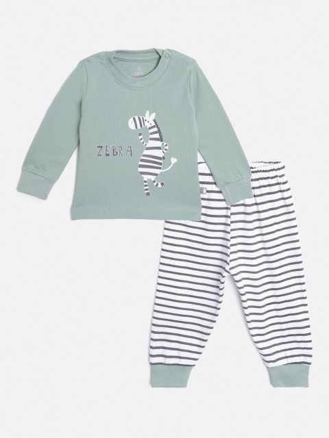 

TINYO Infant Boys Mint Green & White Pure Cotton Printed T-shirt with Pyjamas