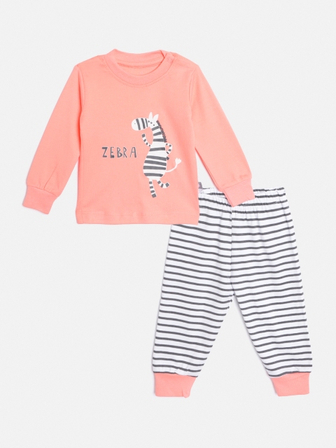 

TINYO Infant Boys Peach-Coloured & White Pure Cotton Printed T-shirt with Pyjamas