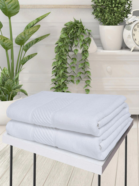 

Trident Set Of 2 White Solid 550 GSM Pure Cotton Towels