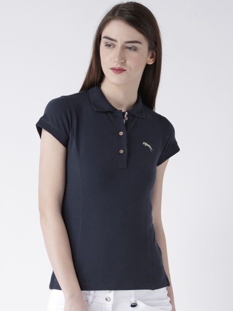 

JUMP USA Women Navy Blue Polo Collar T-shirt