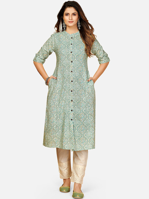 

Vbuyz Women Blue Ethnic Motifs Printed Kurta