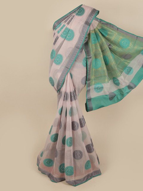

Pothys Grey & Green Pure Cotton Ethnic Motifs Woven Designed Saree