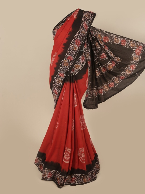 

Pothys Red & Black Batik Printed Pure Cotton Saree