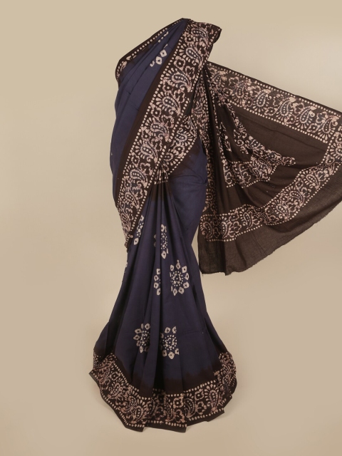 

Pothys Blue & Brown Batik Printed Pure Cotton Saree