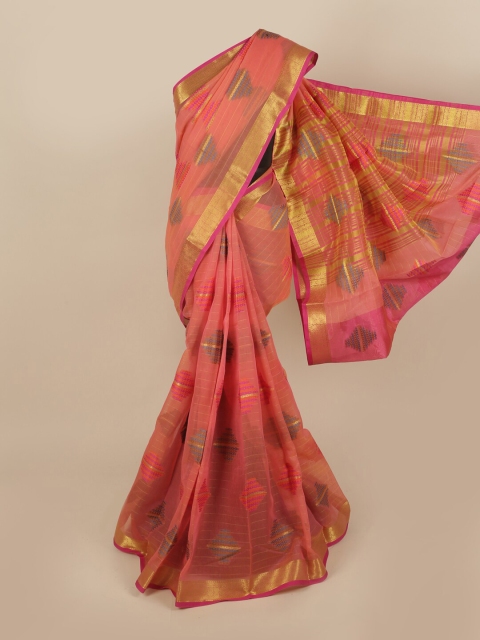 

Pothys Peach-Coloured Pure Cotton Ethnic Motifs Woven Designed Saree
