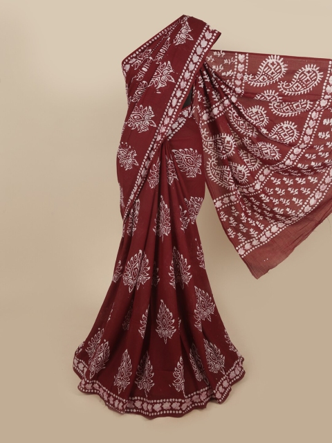 

Pothys Maroon & White Batik Printed Pure Cotton Saree