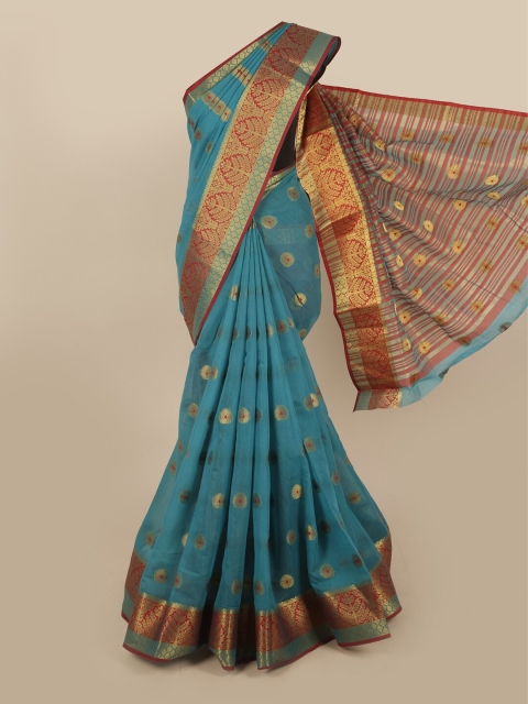 

Pothys Blue & Red Pure Cotton Ethnic Motifs Woven Designed Saree