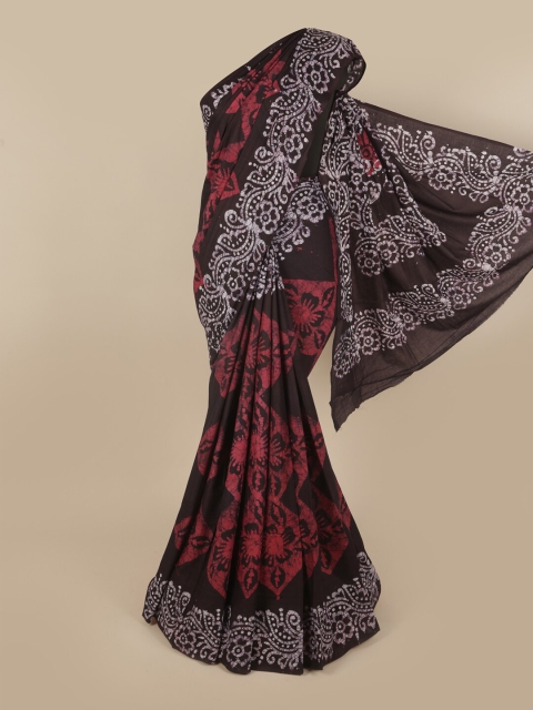 

Pothys Burgundy & Pink Batik Printed Pure Cotton Saree