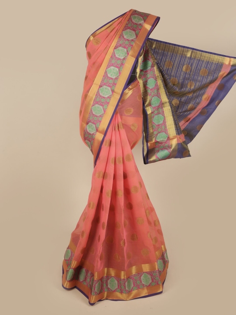 

Pothys Peach-Coloured Pure Cotton Ethnic Motifs Woven Designed Saree