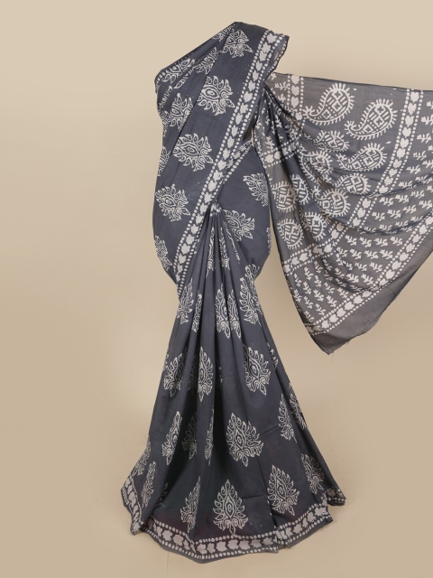 

Pothys Grey & White Batik Printed Pure Cotton Saree