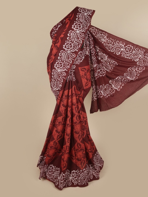 

Pothys Maroon & Orange Batik Printed Pure Cotton Saree