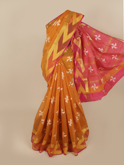 

Pothys Mustard & Pink Pure Cotton Printed Saree