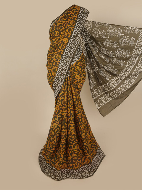 

Pothys Green & Yellow Batik Printed Pure Cotton Saree