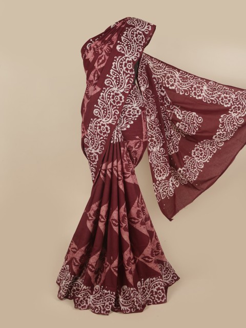 

Pothys Burgundy & White Batik Printed Pure Cotton Saree