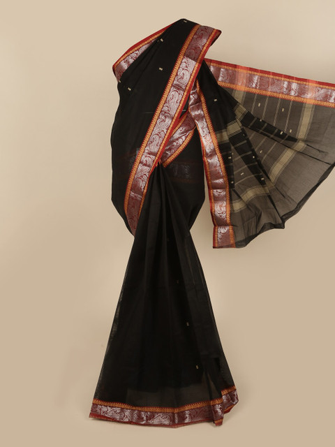 

Pothys Black & Silver-Toned Pure Cotton Saree