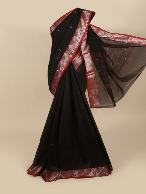 

Pothys Black & Silver-Toned Zari Pure Cotton Saree
