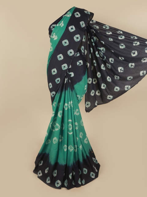 

Pothys Green & Navy Blue Bandhani Pure Cotton Saree