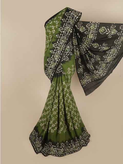 

Pothys Green & White Batik Pure Cotton Saree