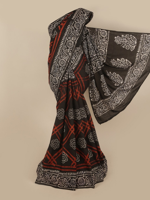 

Pothys Black & Orange Batik Pure Cotton Saree