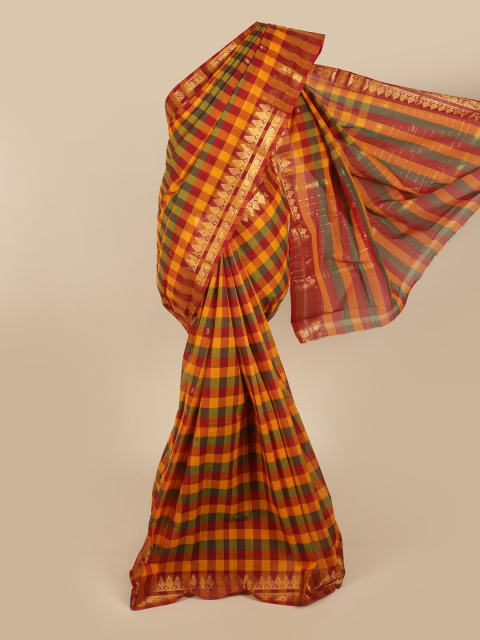 

Pothys Red & Green Checked Zari Pure Cotton Saree