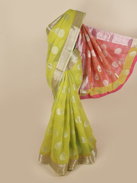 

Pothys Lime Green & Silver-Toned Ethnic Motifs Zari Pure Cotton Saree