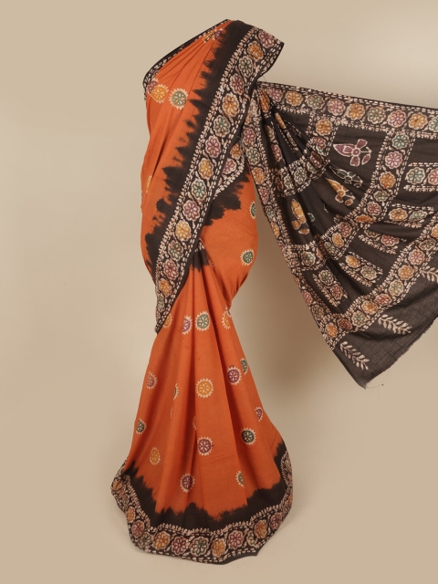 

Pothys Orange & Black Batik Pure Cotton Saree