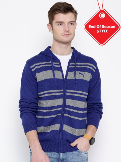

PUMA Men Blue Striped LS Hooded Cardigan