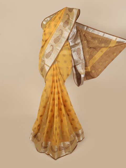 

Pothys Yellow & Silver-Toned Pure Cotton Saree