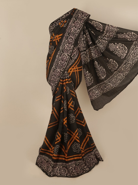 

Pothys Black & Orange Batik Pure Cotton Saree