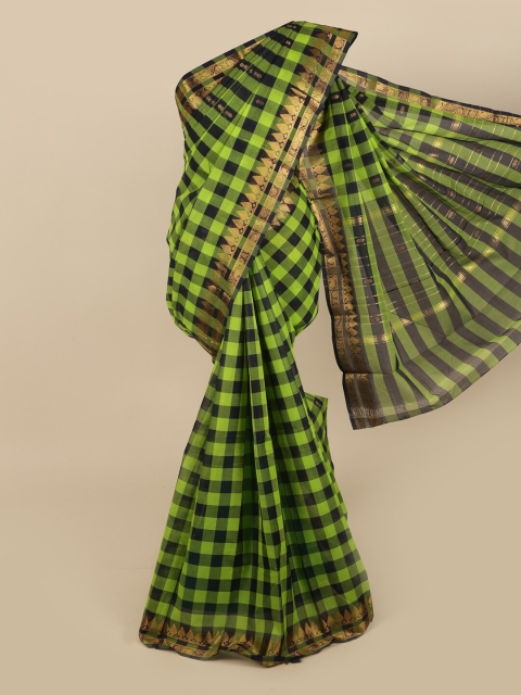 

Pothys Green & Black Checked Pure Cotton Saree