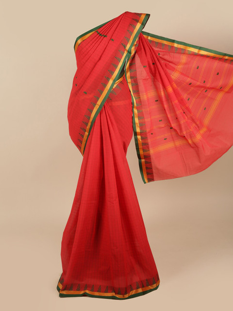 

Pothys Pink & Green Checked Pure Cotton Saree
