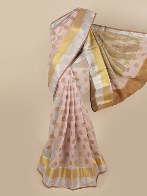 

Pothys Pink & Brown Woven Design Zari Pure Cotton Saree