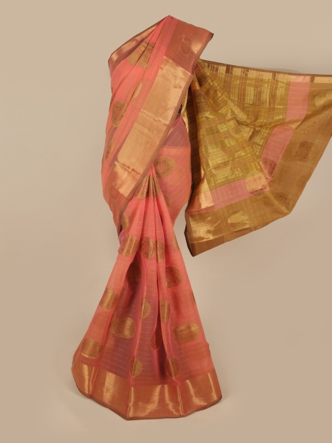 

Pothys Peach-Coloured & Gold-Toned Woven Design Pure Cotton Saree