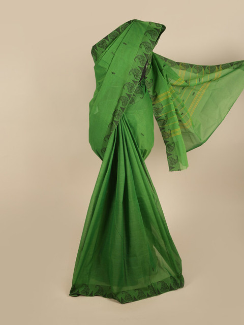 

Pothys Green & Black Woven Design Pure Cotton Saree