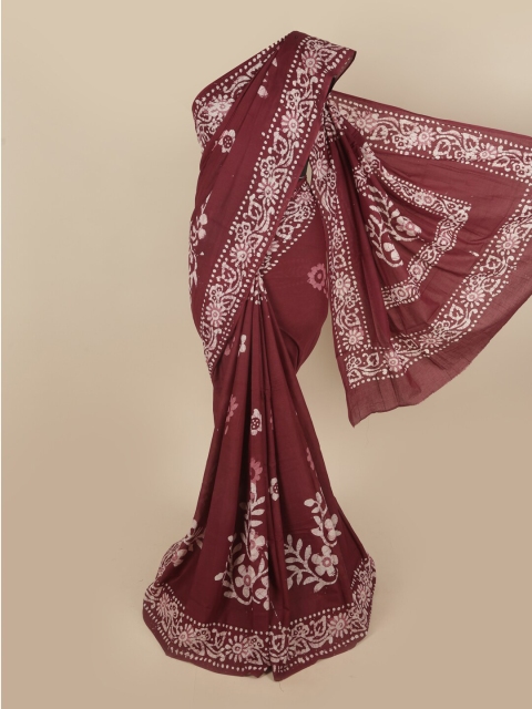 

Pothys Burgundy & White Pure Cotton Saree