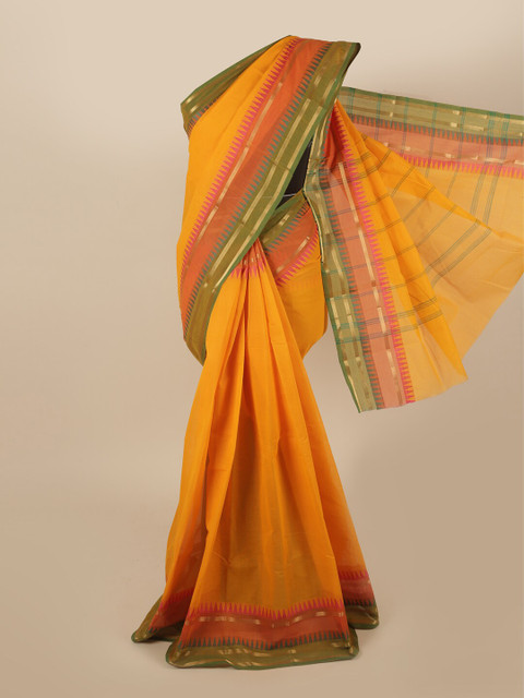 

Pothys Yellow & Green Woven Design Zari Pure Cotton Saree