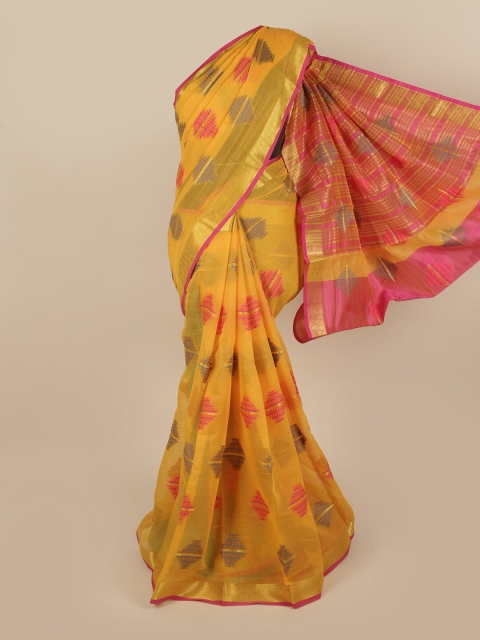 

Pothys Yellow & Pink Woven Design Pure Cotton Saree