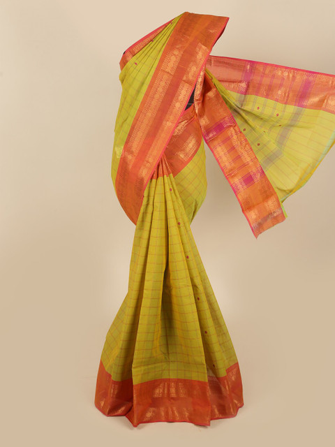

Pothys Green & Orange Woven Design Zari Pure Cotton Saree