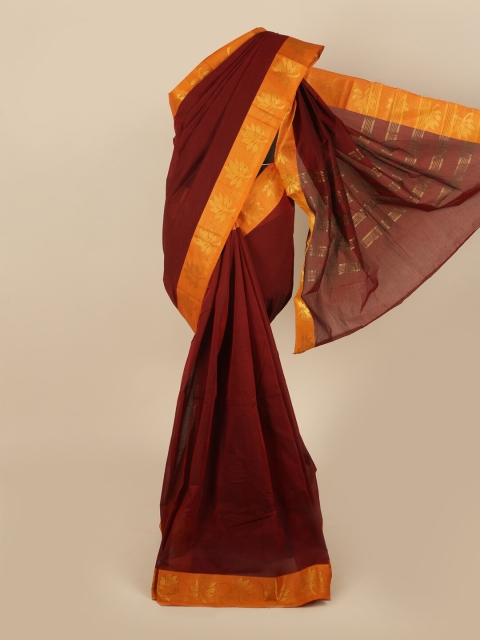 

Pothys Maroon & Orange Woven Design Zari Pure Cotton Saree