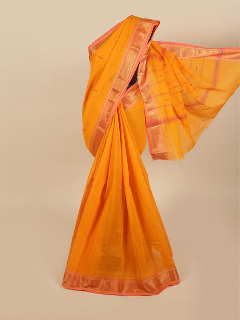 

Pothys Yellow & Peach-Coloured Woven Design Zari Pure Cotton Saree