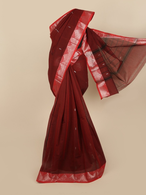 

Pothys Maroon & Silver-Toned Woven Design Pure Cotton Saree