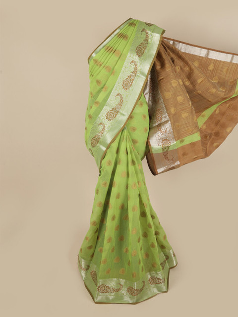 

Pothys Green & Silver-Toned Woven Design Pure Cotton Saree