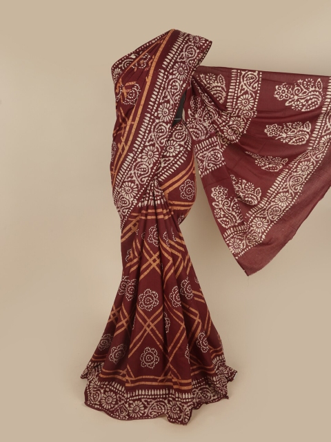 

Pothys Maroon & Orange Batik Pure Cotton Saree