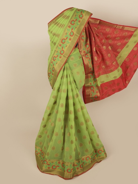 

Pothys Green & Gold-Toned Woven Design Pure Cotton Saree