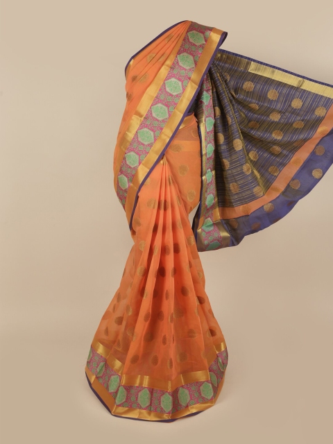 

Pothys Orange & Gold-Toned Woven Design Pure Cotton Saree